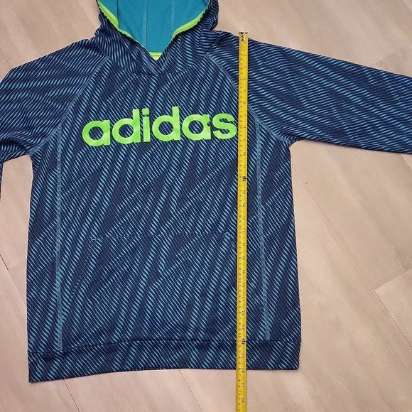 Adidas Blue Teal Wavy Pattern Hooded Long Sleeve Sweatshirt Youth Size XL‎ - Picture 10 of 11